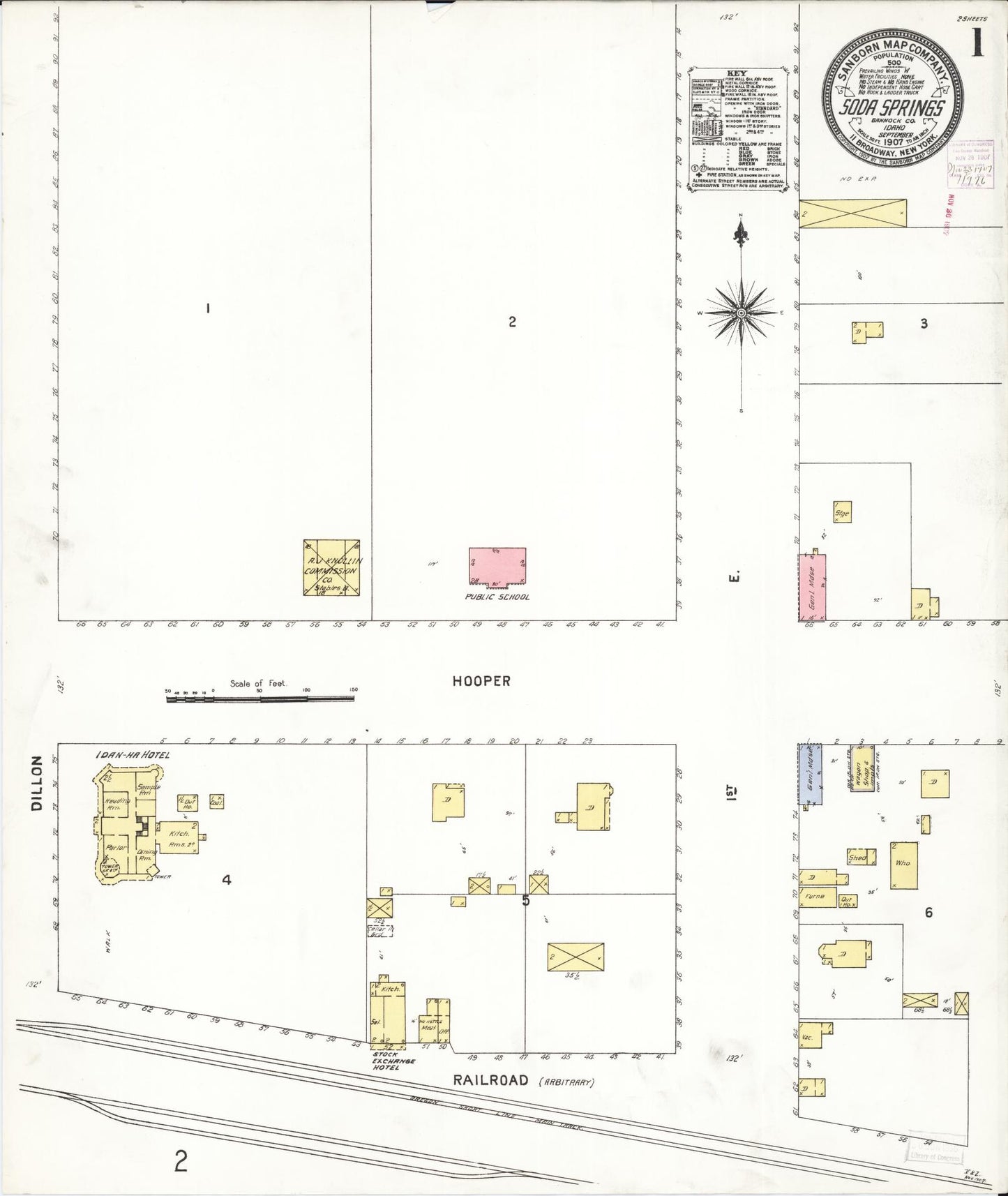 Sanborn Fire Insurance Map from Soda Springs, Caribou County, Idaho (1907), Sheet #0001 - Complete Map Set gallery image, historic Sanborn map, vintage wall art, Idaho Idaho