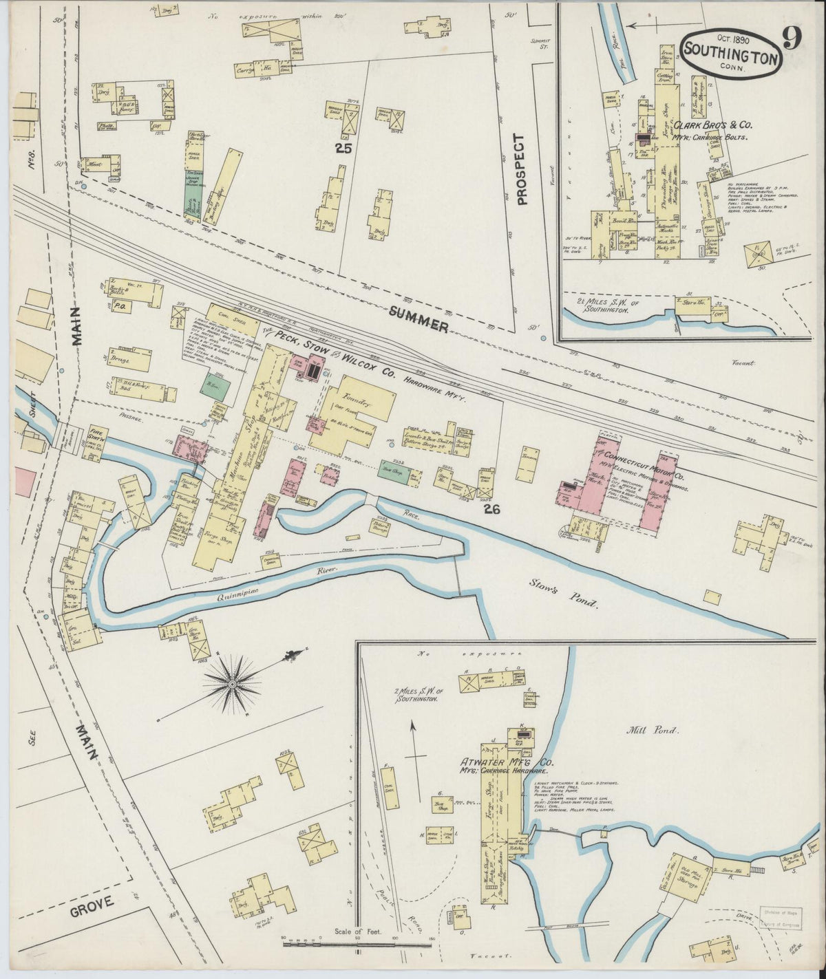 Sanborn Fire Insurance Map from Southington, Hartford County, Connecticut (1890), Sheet #0009 - Historic Sanborn Fire Insurance Map Print, vintage old map wall art, antique decor, genealogy gift, Connecticut Connecticut map