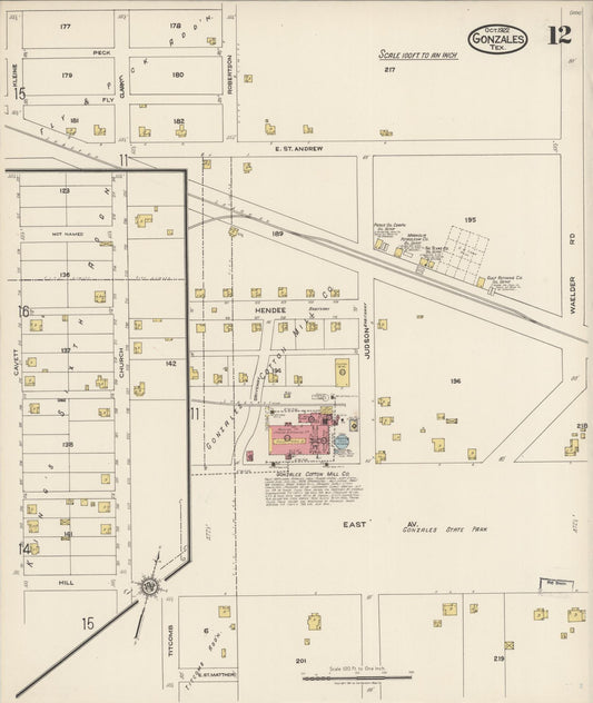 Sanborn Fire Insurance Map from Gonzales, Gonzales County, Texas (1922), Sheet #0012 - Historic Sanborn Fire Insurance Map Print, vintage old map wall art, antique decor, genealogy gift, Texas Texas map