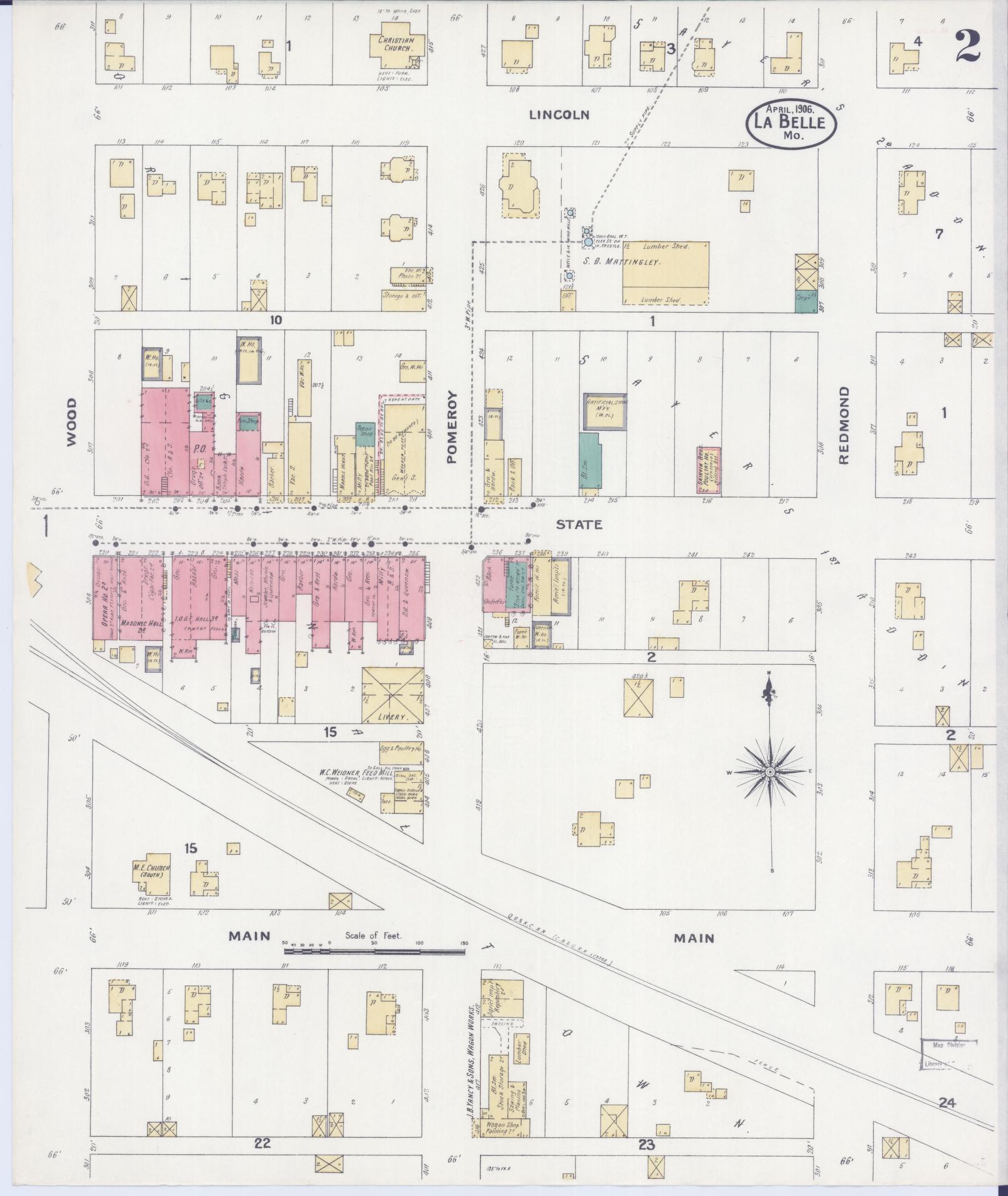 Sanborn Fire Insurance Map from La Belle, Lewis County, Missouri (1906), Sheet #0002 - Complete Map Set gallery image, historic Sanborn map, vintage wall art, Missouri Missouri