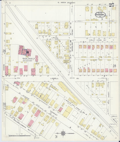 Sanborn Fire Insurance Map from Hannibal, Marion County, Missouri (1913), Sheet #0027 - Complete Map Set gallery image, historic Sanborn map, vintage wall art, Missouri Missouri