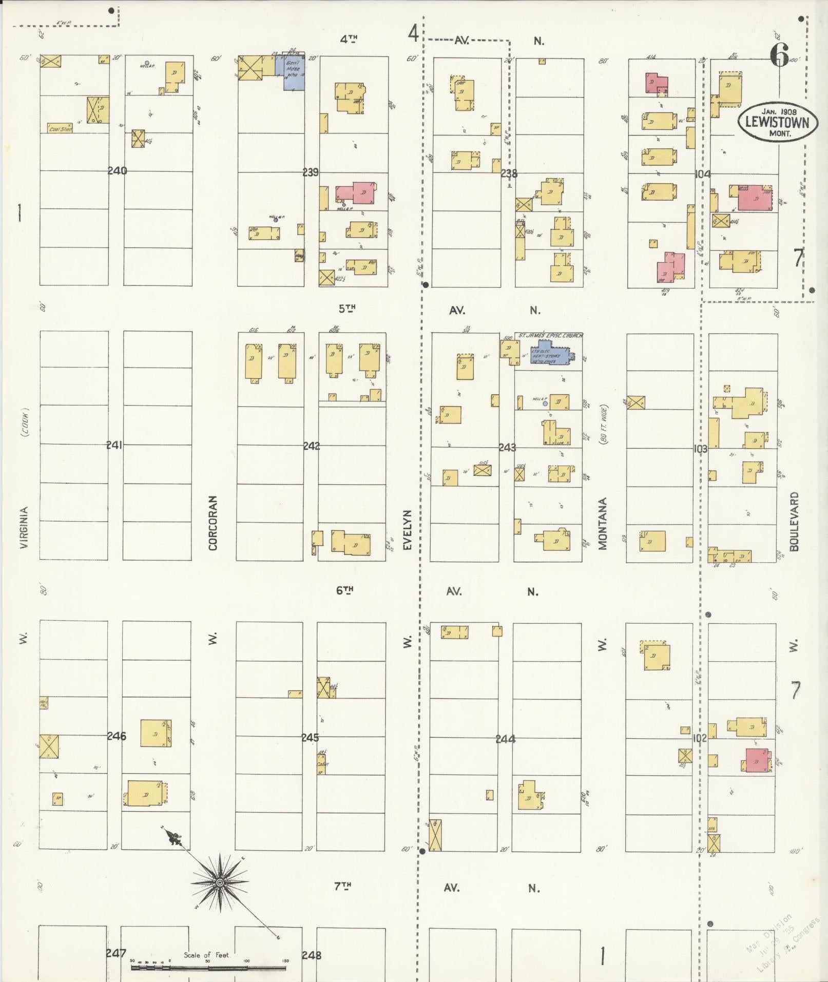 Sanborn Fire Insurance Map from Lewistown, Fergus County, Montana (1908), Sheet #0006 - Complete Map Set gallery image, historic Sanborn map, vintage wall art, Montana Montana