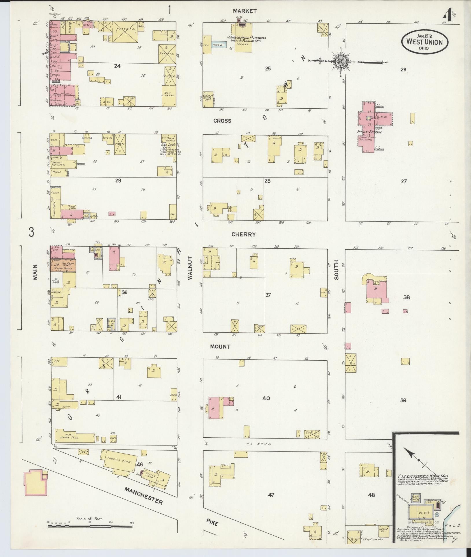 Sanborn Fire Insurance Map from West Union, Adams County, Ohio (1912), Sheet #0004 - Historic Sanborn Fire Insurance Map Print, vintage old map wall art, antique decor, genealogy gift, Ohio Ohio map