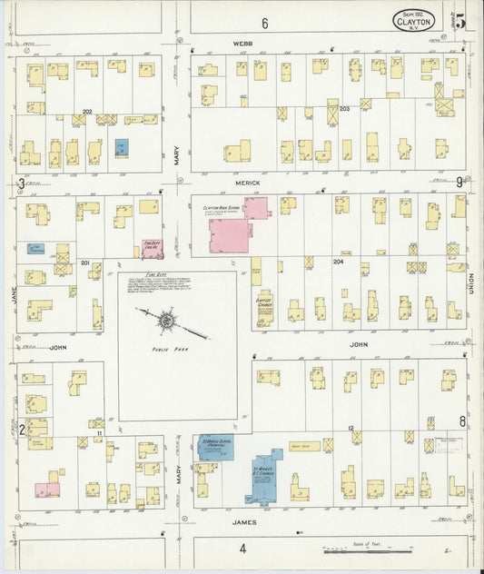 Sanborn Fire Insurance Map from Clayton, Jefferson County, New York (1912), Sheet #0005 - Historic Sanborn Fire Insurance Map Print, vintage old map wall art, antique decor, genealogy gift, New York New York map