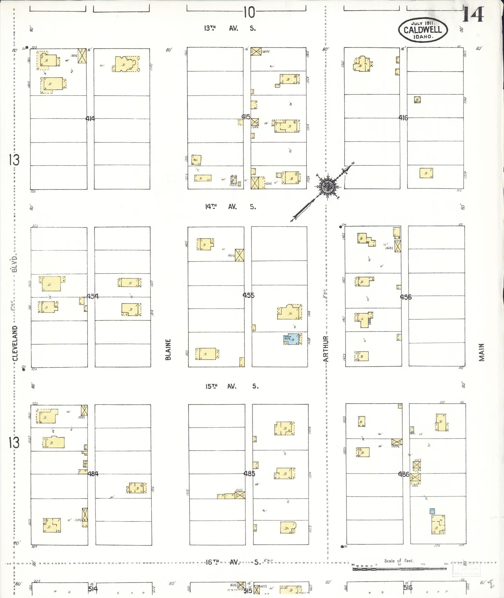 Sanborn Fire Insurance Map from Caldwell, Canyon County, Idaho (1911), Sheet #0014 - Complete Map Set gallery image, historic Sanborn map, vintage wall art, Idaho Idaho