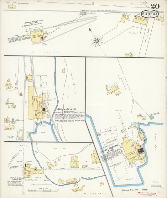 Sanborn Fire Insurance Map from Eureka, Humboldt County, California (1892), Sheet #0020 - Historic Sanborn Fire Insurance Map Print, vintage old map wall art, antique decor, genealogy gift, California California map
