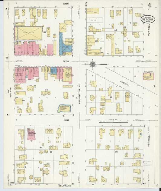 Sanborn Fire Insurance Map from Saint Louis, Gratiot County, Michigan (1910), Sheet #0004 - Historic Sanborn Fire Insurance Map Print, vintage old map wall art, antique decor, genealogy gift, Michigan Michigan map