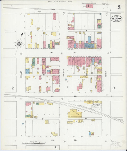 Sanborn Fire Insurance Map from Shakopee, Scott County, Minnesota (1902), Sheet #0003 - Historic Sanborn Fire Insurance Map Print, vintage old map wall art, antique decor, genealogy gift, Minnesota Minnesota map