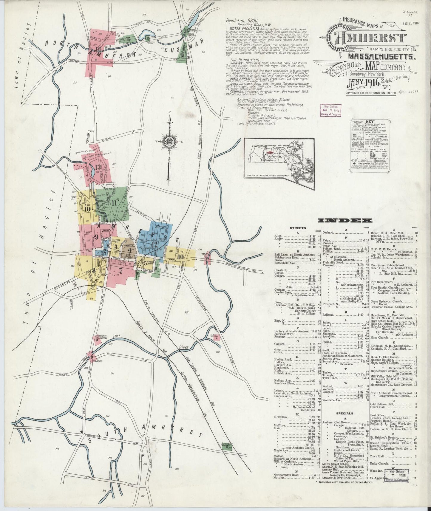 Sanborn Fire Insurance Map from Amherst, Hampshire County, Massachusetts (1916), Sheet #0001 - Complete Map Set gallery image, historic Sanborn map, vintage wall art, Massachusetts Massachusetts
