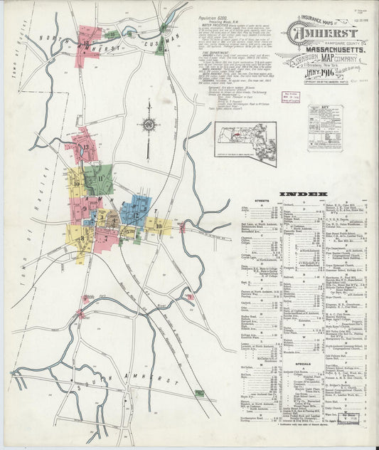Sanborn Fire Insurance Map from Amherst, Hampshire County, Massachusetts (1916), Sheet #0001 - Complete Map Set gallery image, historic Sanborn map, vintage wall art, Massachusetts Massachusetts