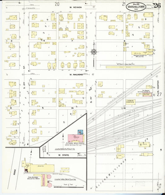 Sanborn Fire Insurance Map from Marshalltown, Marshall County, Iowa (1910), Sheet #0026 - Historic Sanborn Fire Insurance Map Print, vintage old map wall art