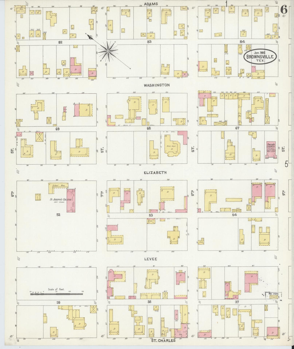 Sanborn Fire Insurance Map from Brownsville, Cameron County, Texas (1906), Sheet #0006 - Complete Map Set gallery image, historic Sanborn map, vintage wall art, Texas Texas