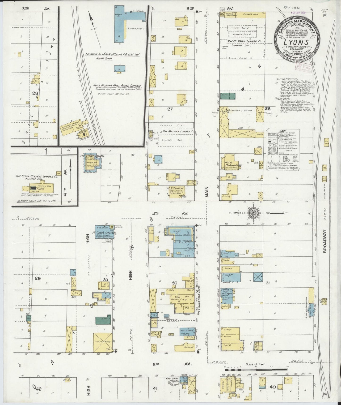 Sanborn Fire Insurance Map from Lyons, Boulder County, Colorado (1909), Sheet #0001 - Historic Sanborn Fire Insurance Map Print, vintage old map wall art, antique decor, genealogy gift, Colorado Colorado map