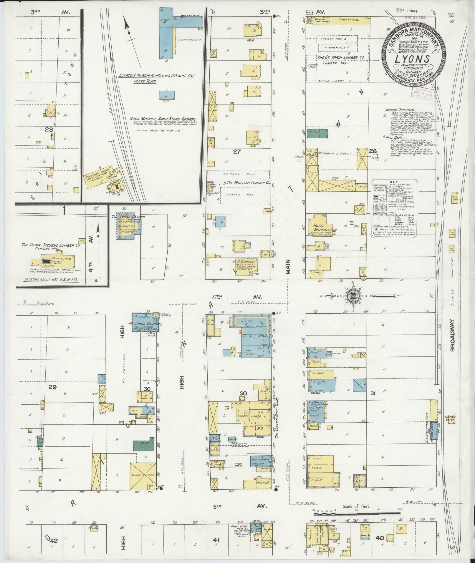Sanborn Fire Insurance Map from Lyons, Boulder County, Colorado (1909), Sheet #0001 - Historic Sanborn Fire Insurance Map Print, vintage old map wall art, antique decor, genealogy gift, Colorado Colorado map