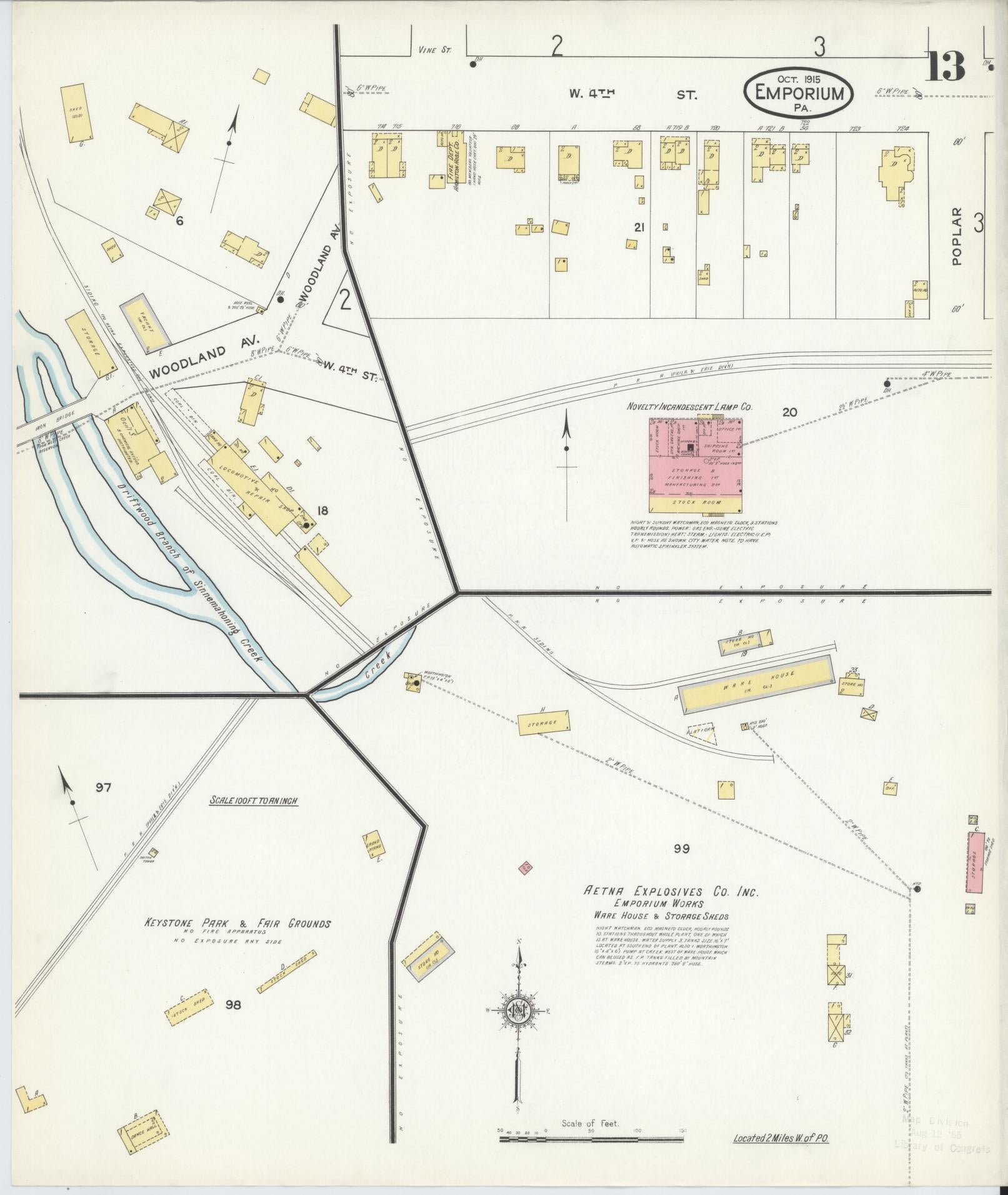 Sanborn Fire Insurance Map from Emporium, Cameron County, Pennsylvania (1915), Sheet #0013 - Historic Sanborn Fire Insurance Map Print, vintage old map wall art, antique decor, genealogy gift, Pennsylvania Pennsylvania map