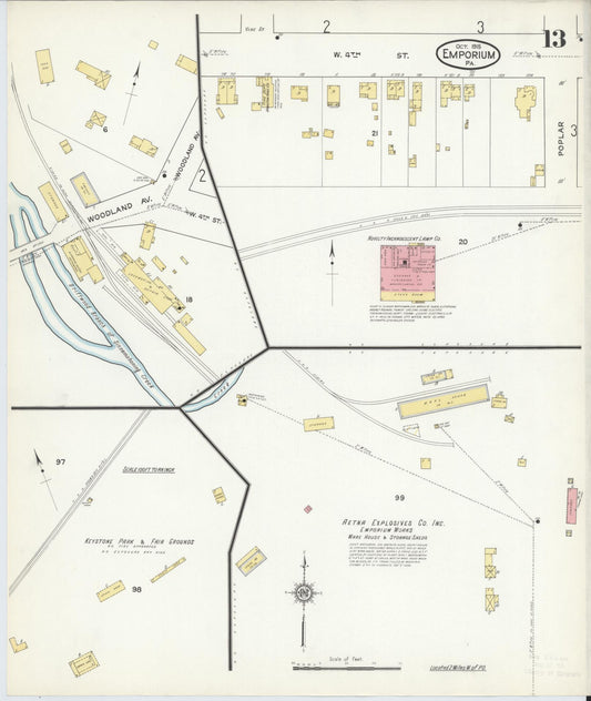 Sanborn Fire Insurance Map from Emporium, Cameron County, Pennsylvania (1915), Sheet #0013 - Historic Sanborn Fire Insurance Map Print, vintage old map wall art, antique decor, genealogy gift, Pennsylvania Pennsylvania map