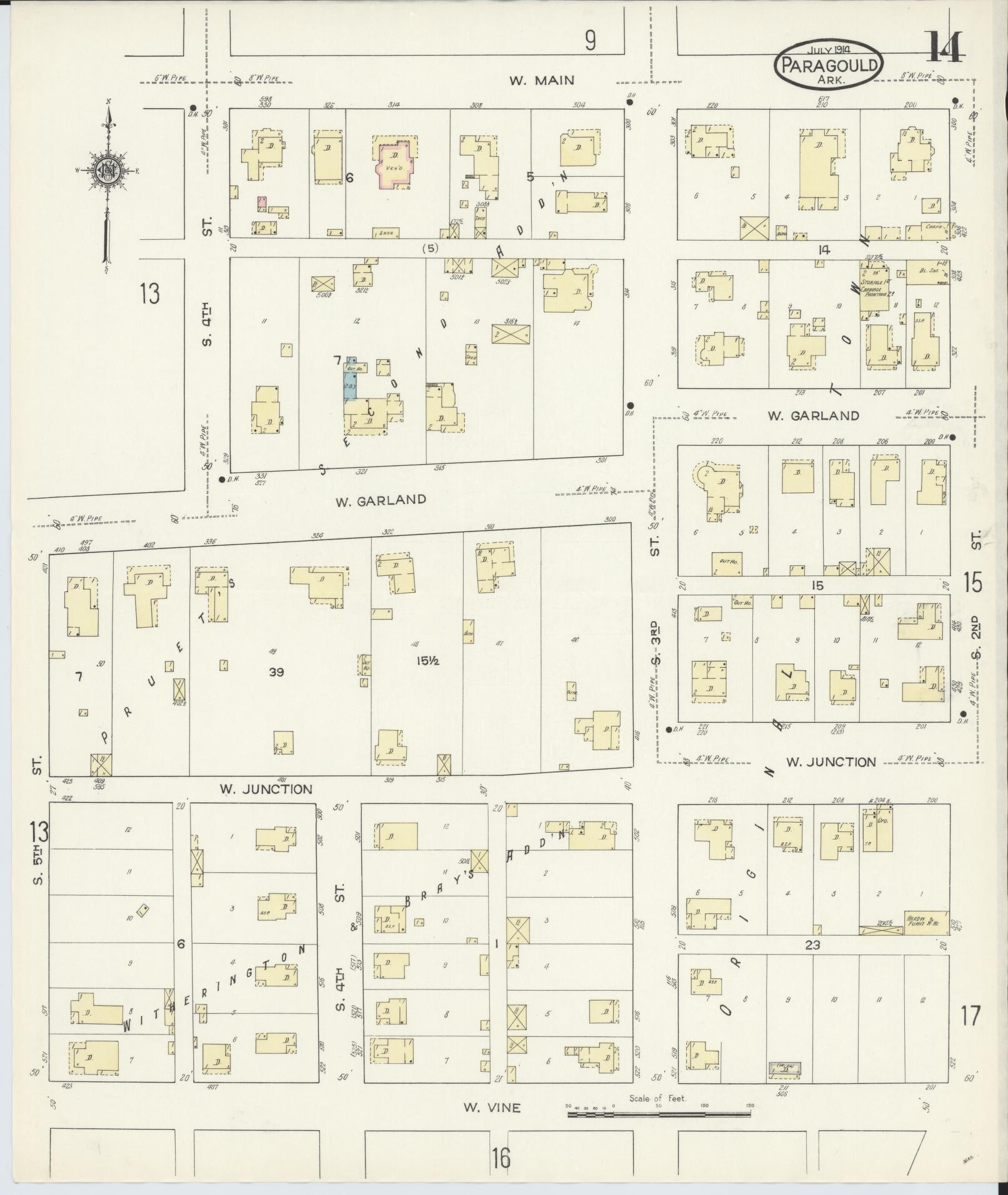 Sanborn Fire Insurance Map from Paragould, Greene County, Arkansas (1914), Sheet #0014 - Complete Map Set gallery image, historic Sanborn map, vintage wall art, Arkansas Arkansas