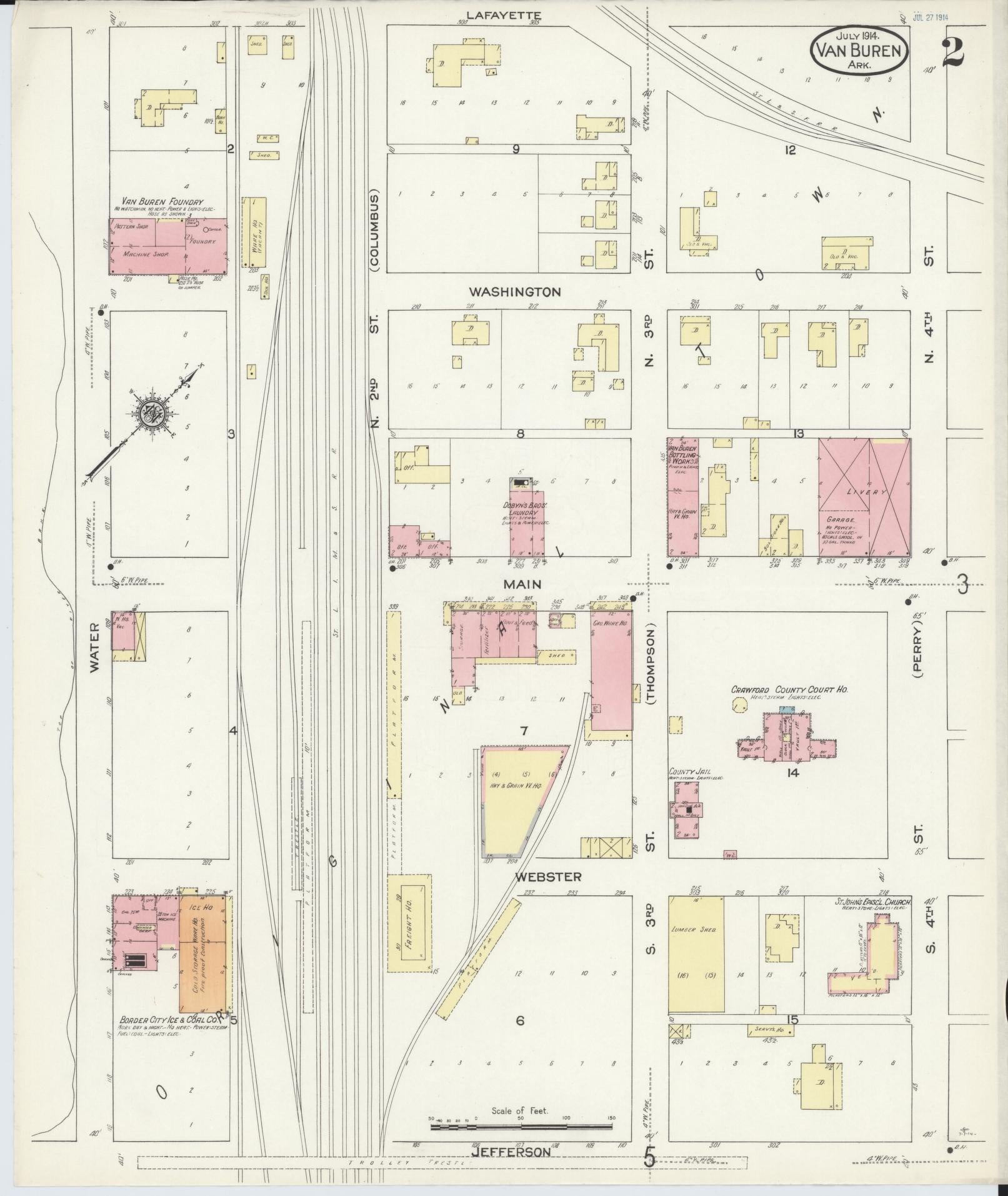 Sanborn Fire Insurance Map from Van Buren, Crawford County, Arkansas (1914), Sheet #0002 - Historic Sanborn Fire Insurance Map Print, vintage old map wall art, antique decor, genealogy gift, Arkansas Arkansas map