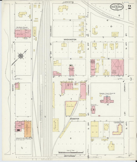 Sanborn Fire Insurance Map from Van Buren, Crawford County, Arkansas (1914), Sheet #0002 - Historic Sanborn Fire Insurance Map Print, vintage old map wall art, antique decor, genealogy gift, Arkansas Arkansas map