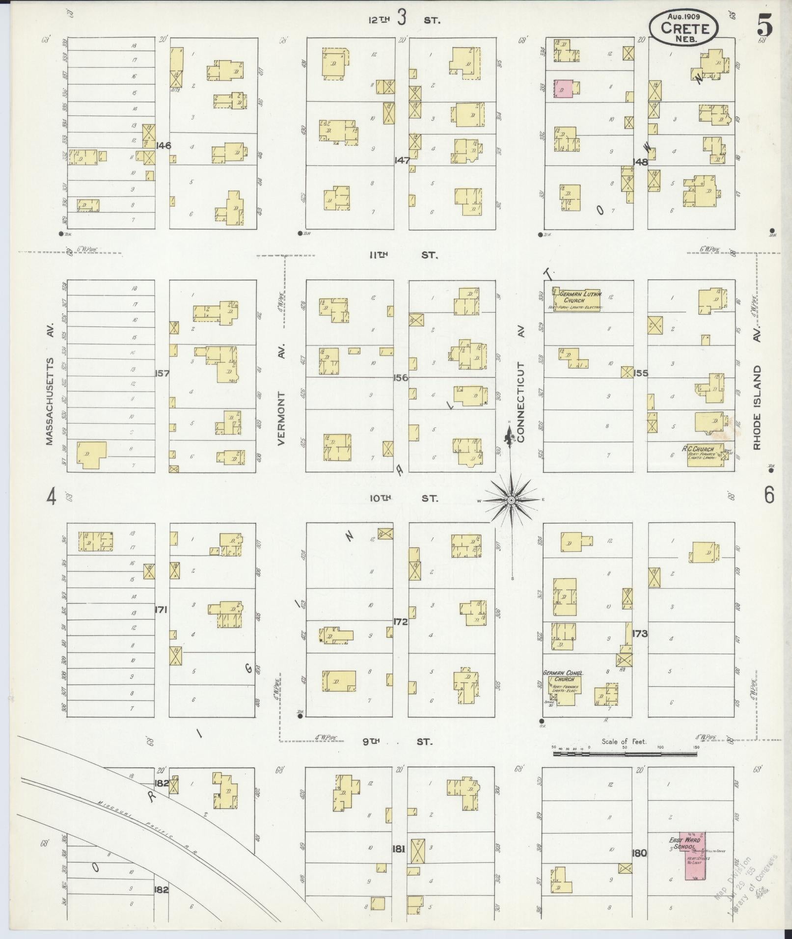 Sanborn Fire Insurance Map from Crete, Saline County, Nebraska (1909), Sheet #0005 - Complete Map Set gallery image, historic Sanborn map, vintage wall art, Nebraska Nebraska