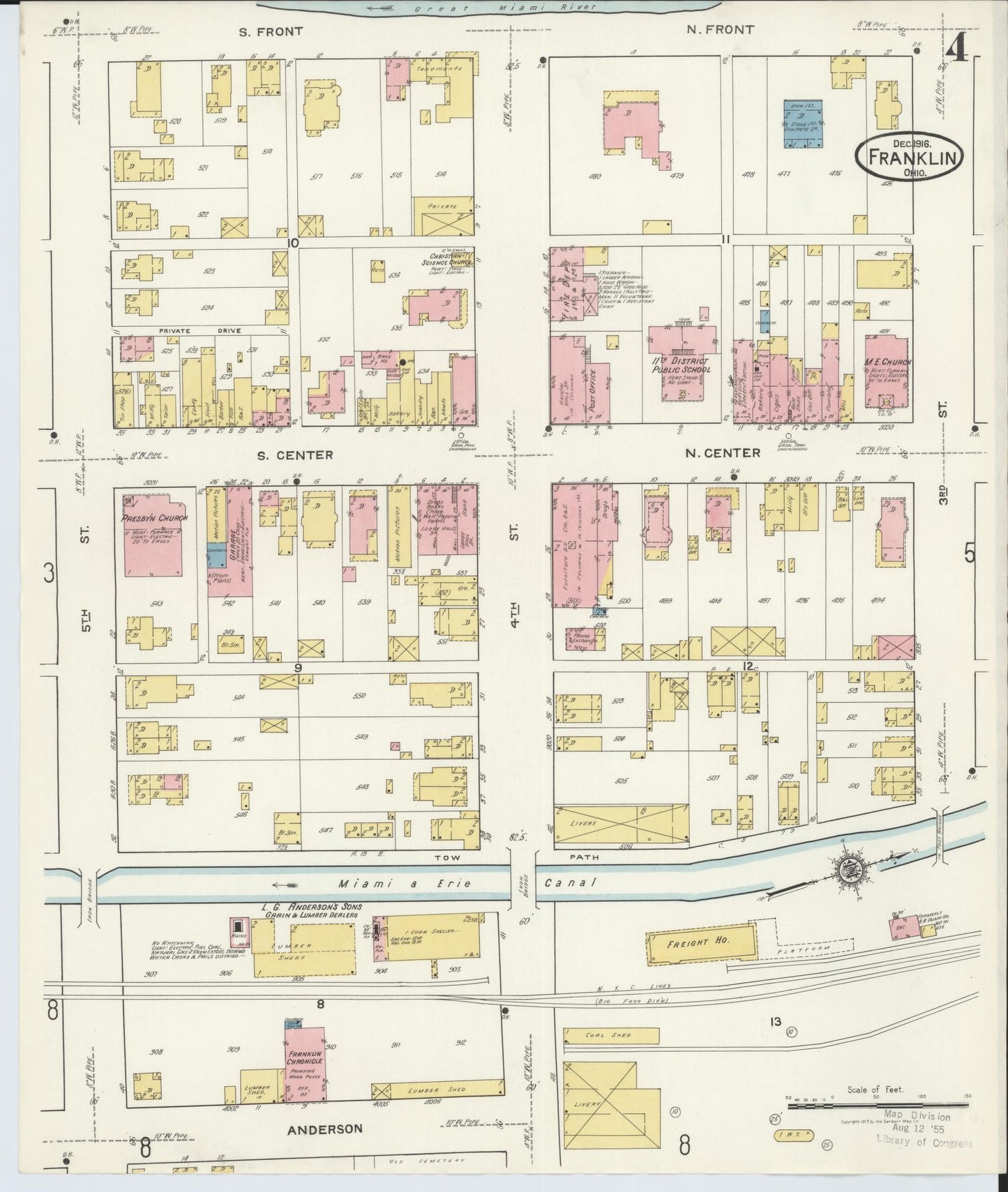 Sanborn Fire Insurance Map from Franklin, Warren County, Ohio (1916), Sheet #0004 - Complete Map Set gallery image, historic Sanborn map, vintage wall art, Ohio Ohio
