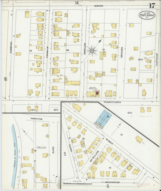Sanborn Fire Insurance Map from Port Jervis, Orange County, New York (1900), Sheet #0017 - Historic Sanborn Fire Insurance Map Print, vintage old map wall art, antique decor, genealogy gift, New York New York map