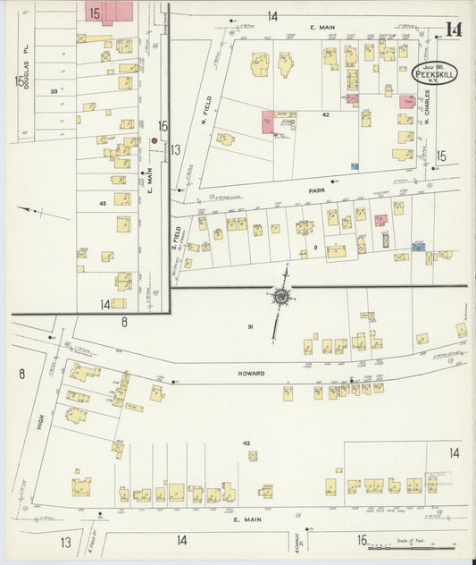Sanborn Fire Insurance Map from Peekskill, Westchester County, New York (1911), Sheet #0014 - Historic Sanborn Fire Insurance Map Print, vintage old map wall art, antique decor, genealogy gift, New York New York map