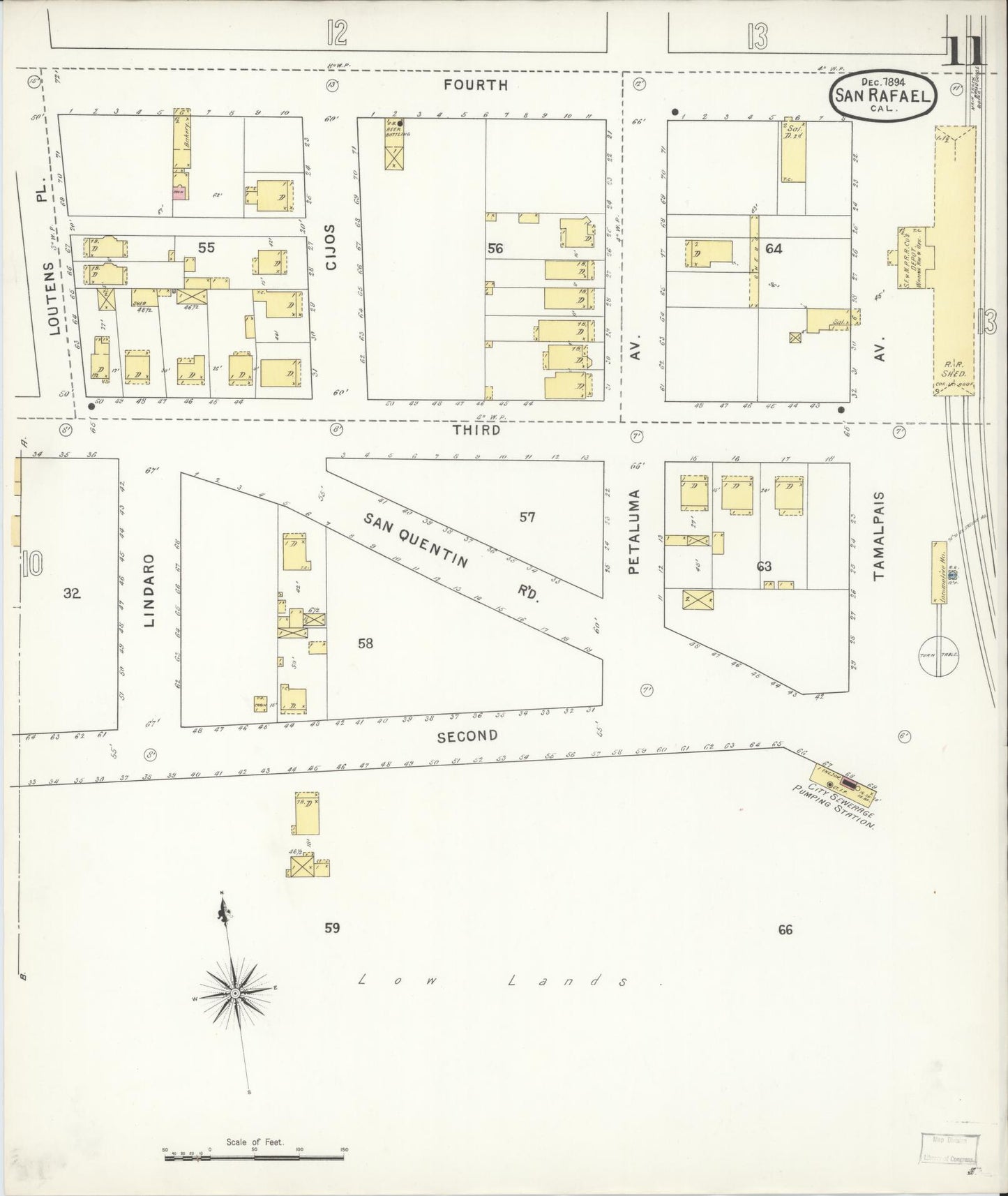 Sanborn Fire Insurance Map from San Rafael, Marin County, California (1894), Sheet #0011 - Complete Map Set gallery image, historic Sanborn map, vintage wall art, California California