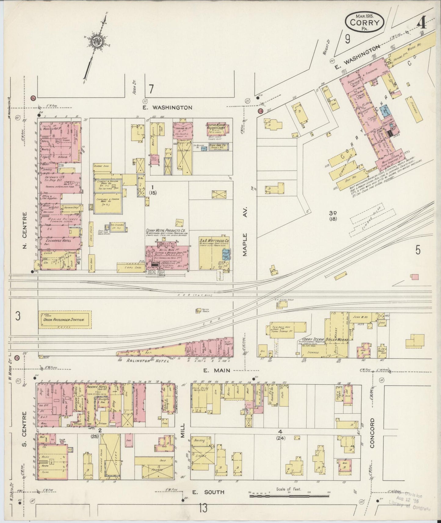 Sanborn Fire Insurance Map from Corry, Erie County, Pennsylvania (1915), Sheet #0004 - Historic Sanborn Fire Insurance Map Print, vintage old map wall art, antique decor, genealogy gift, Pennsylvania Pennsylvania map
