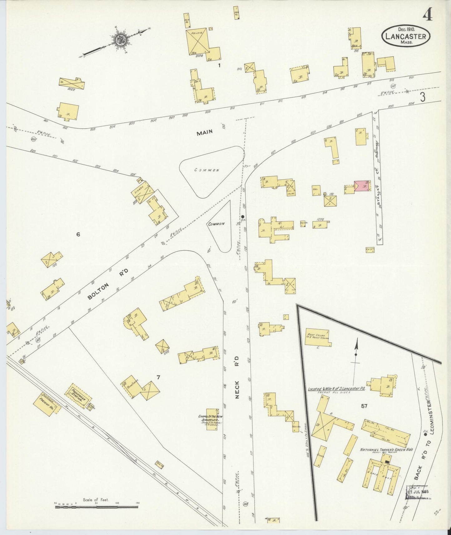 Sanborn Fire Insurance Map from Lancaster, Worcester County, Massachusetts (1910), Sheet #0004 - Complete Map Set gallery image, historic Sanborn map, vintage wall art, Massachusetts Massachusetts