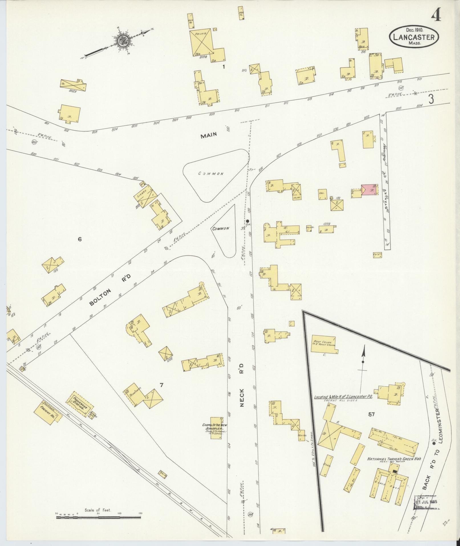 Sanborn Fire Insurance Map from Lancaster, Worcester County, Massachusetts (1910), Sheet #0004 - Complete Map Set gallery image, historic Sanborn map, vintage wall art, Massachusetts Massachusetts
