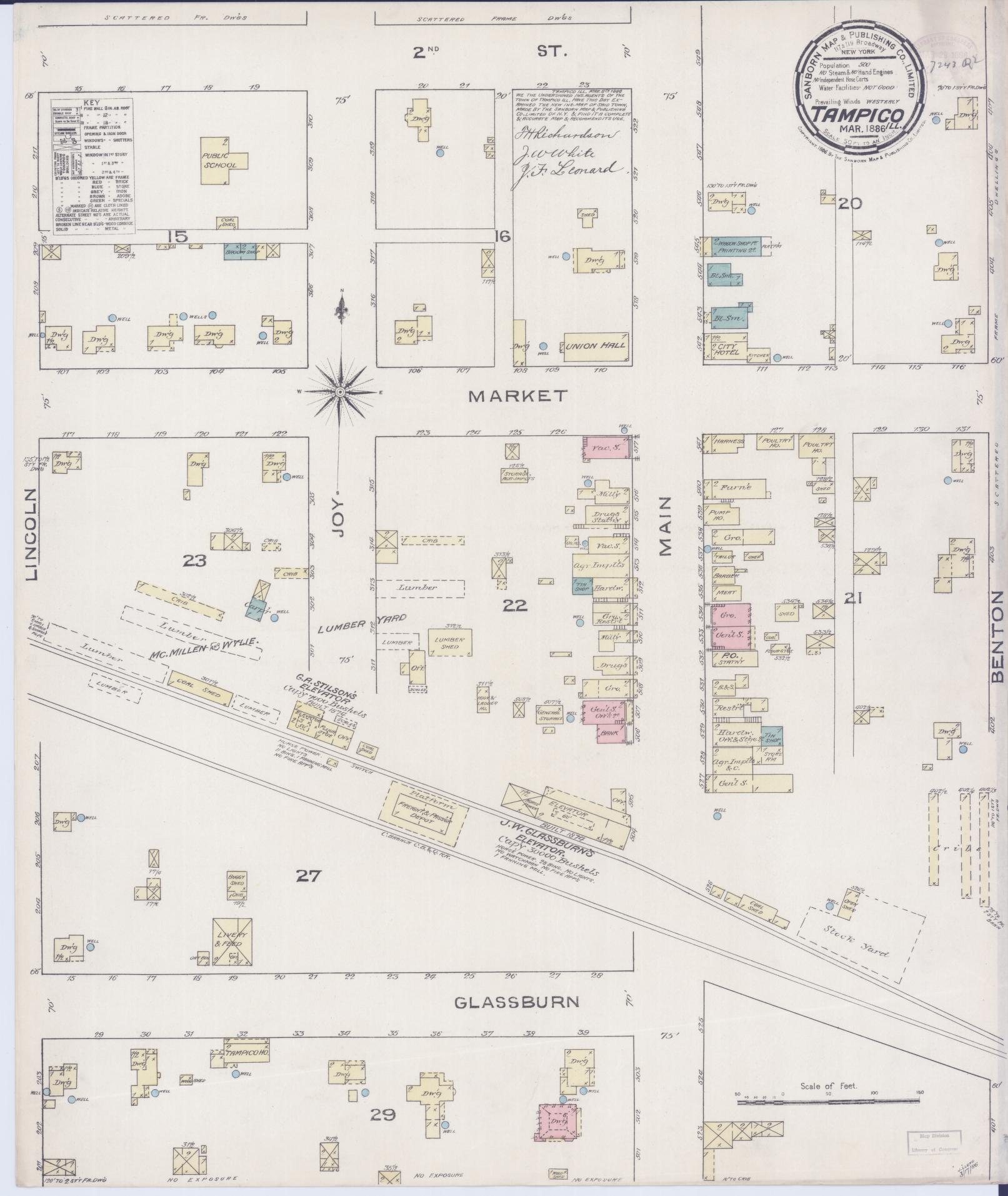 Sanborn Fire Insurance Map from Tampico, Whiteside County, Illinois (1886), Sheet #0001 - Historic Sanborn Fire Insurance Map Print, vintage old map wall art, antique decor, genealogy gift, Illinois Illinois map