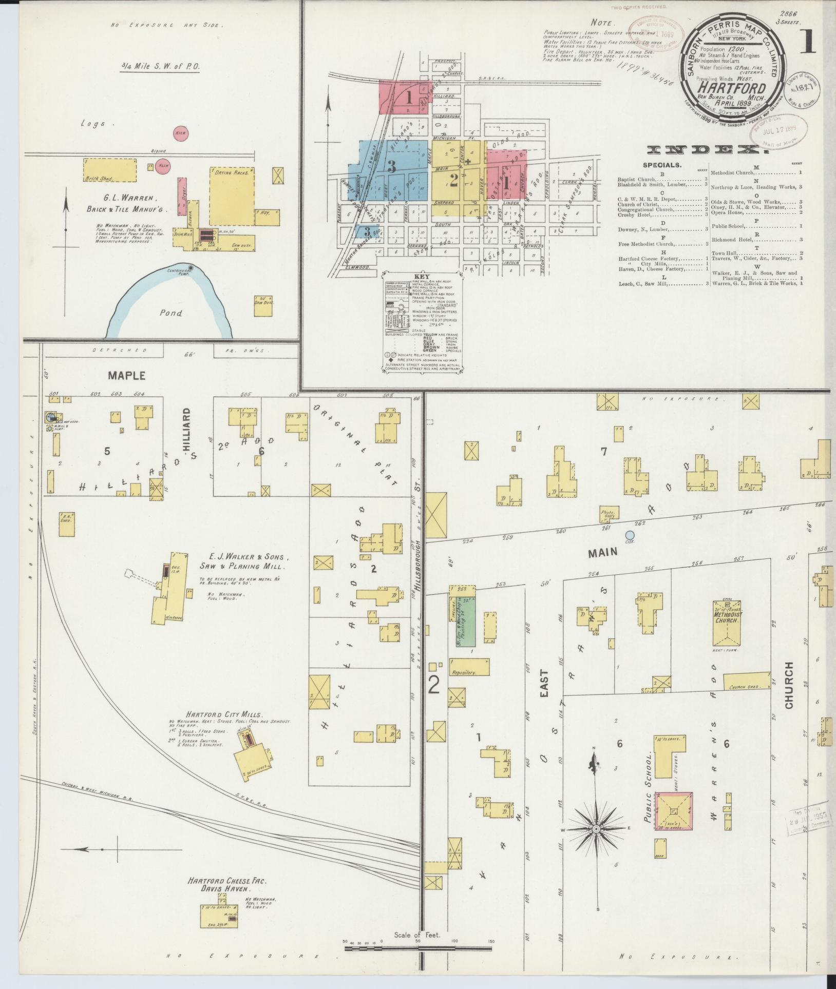 Sanborn Fire Insurance Map from Hartford, Van Buren County, Michigan (1899), Sheet #0001 - Complete Map Set gallery image, historic Sanborn map, vintage wall art, Michigan Michigan