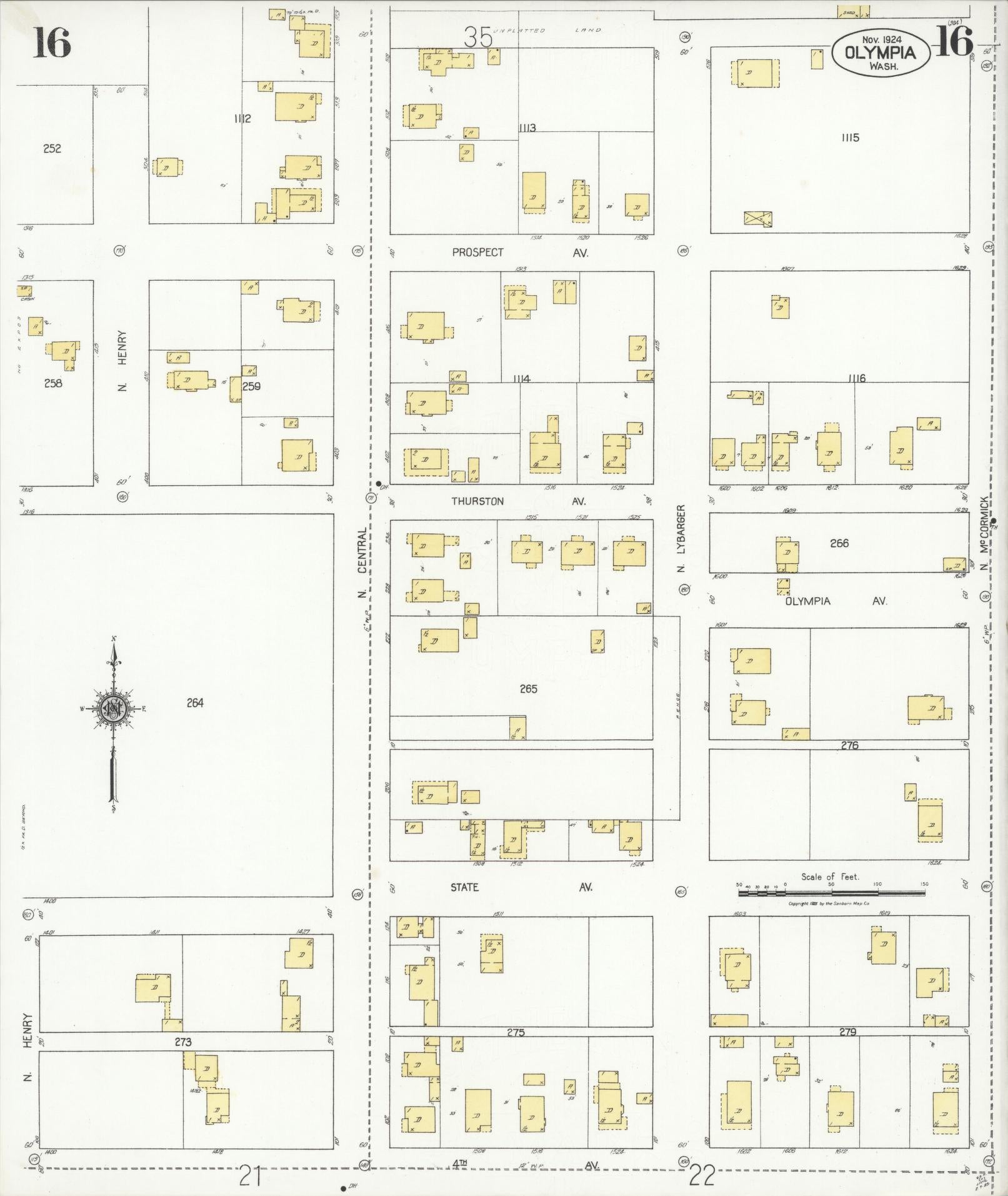 Sanborn Fire Insurance Map from Olympia, Thurston County, Washington (1924), Sheet #0016 - Complete Map Set gallery image, historic Sanborn map, vintage wall art, Washington Washington