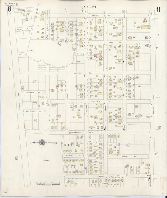 Sanborn Fire Insurance Map from Bellmore, Nassau County, New York (1945), Sheet #0008 - Historic Sanborn Fire Insurance Map Print, vintage old map wall art, antique decor, genealogy gift, New York New York map