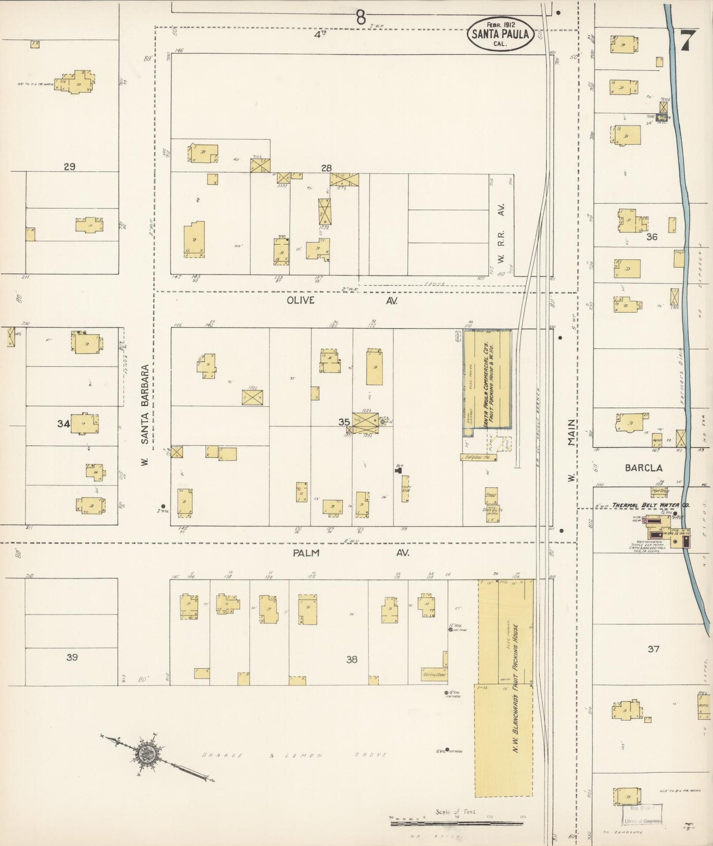 Sanborn Fire Insurance Map from Santa Paula, Ventura County, California (1912), Sheet #0007 - Complete Map Set gallery image, historic Sanborn map, vintage wall art, California California