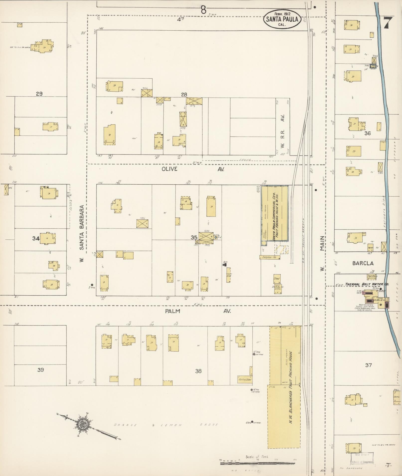 Sanborn Fire Insurance Map from Santa Paula, Ventura County, California (1912), Sheet #0007 - Complete Map Set gallery image, historic Sanborn map, vintage wall art, California California