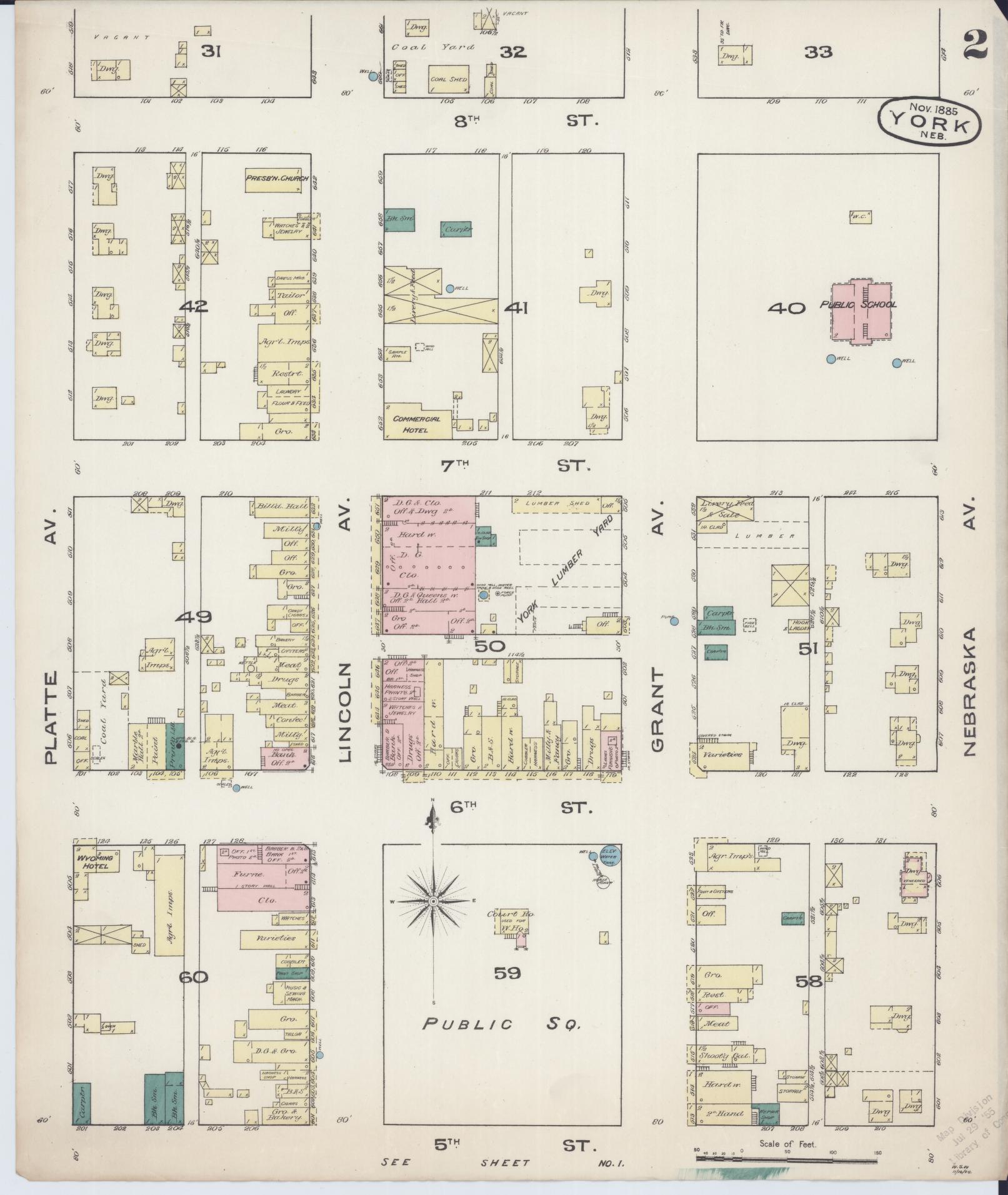 Sanborn Fire Insurance Map from York, York County, Nebraska (1885), Sheet #0002 - Complete Map Set gallery image, historic Sanborn map, vintage wall art, Nebraska Nebraska