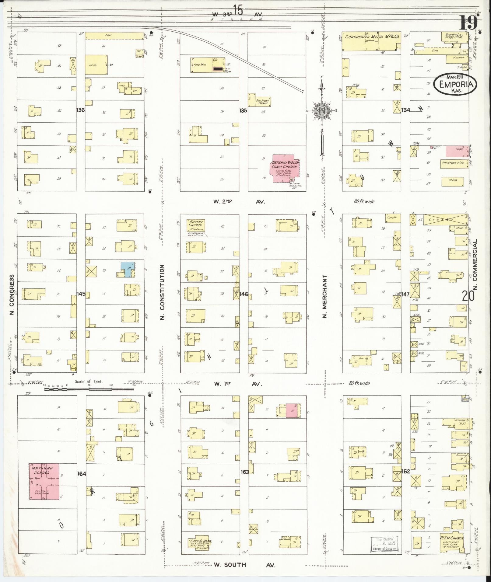 Sanborn Fire Insurance Map from Emporia, Lyon County, Kansas (1911), Sheet #0019 - Complete Map Set gallery image, historic Sanborn map, vintage wall art, Kansas Kansas