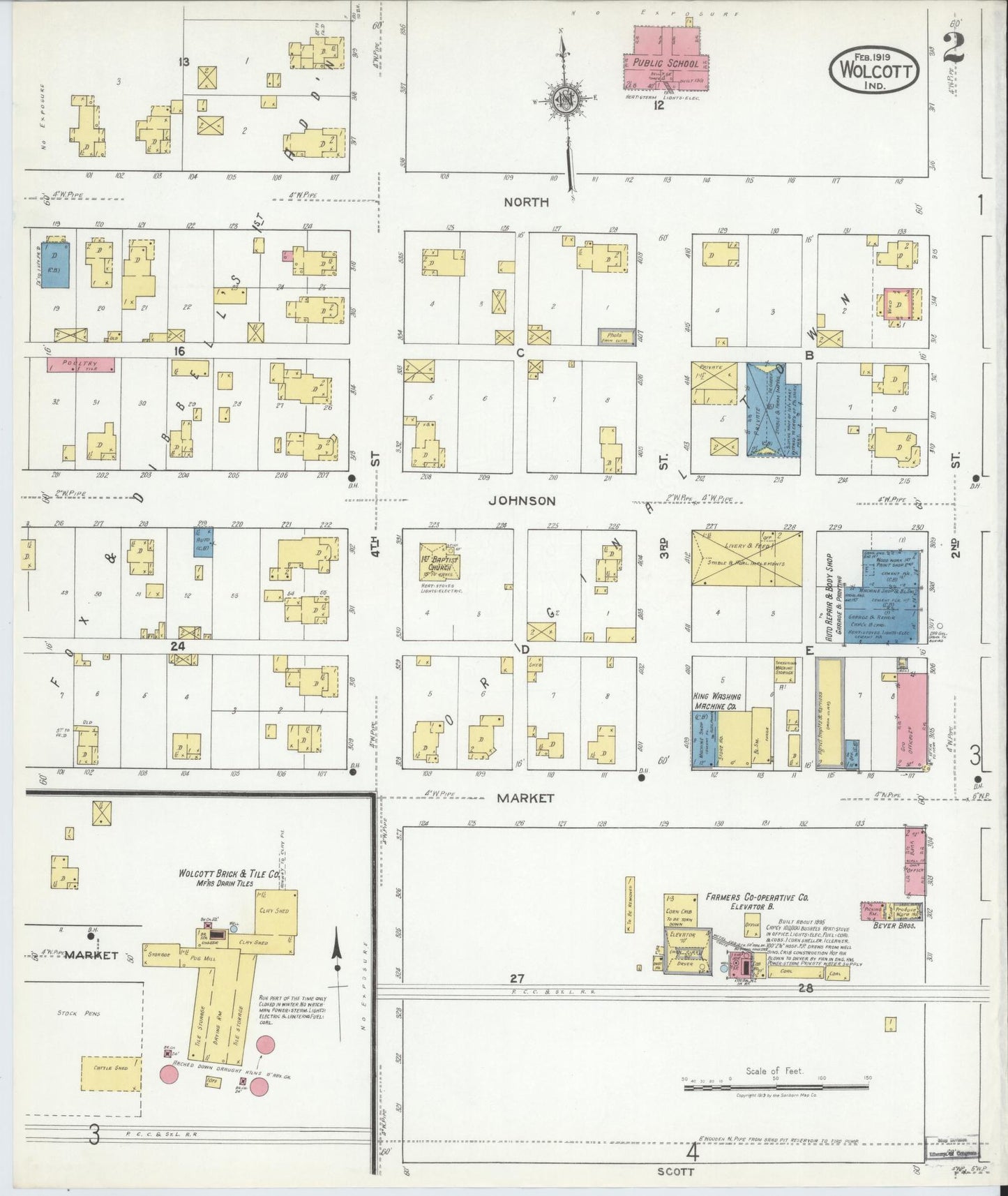 Sanborn Fire Insurance Map from Wolcott, White County, Indiana (1919), Sheet #0002 - Historic Sanborn Fire Insurance Map Print, vintage old map wall art, antique decor, genealogy gift, Indiana Indiana map