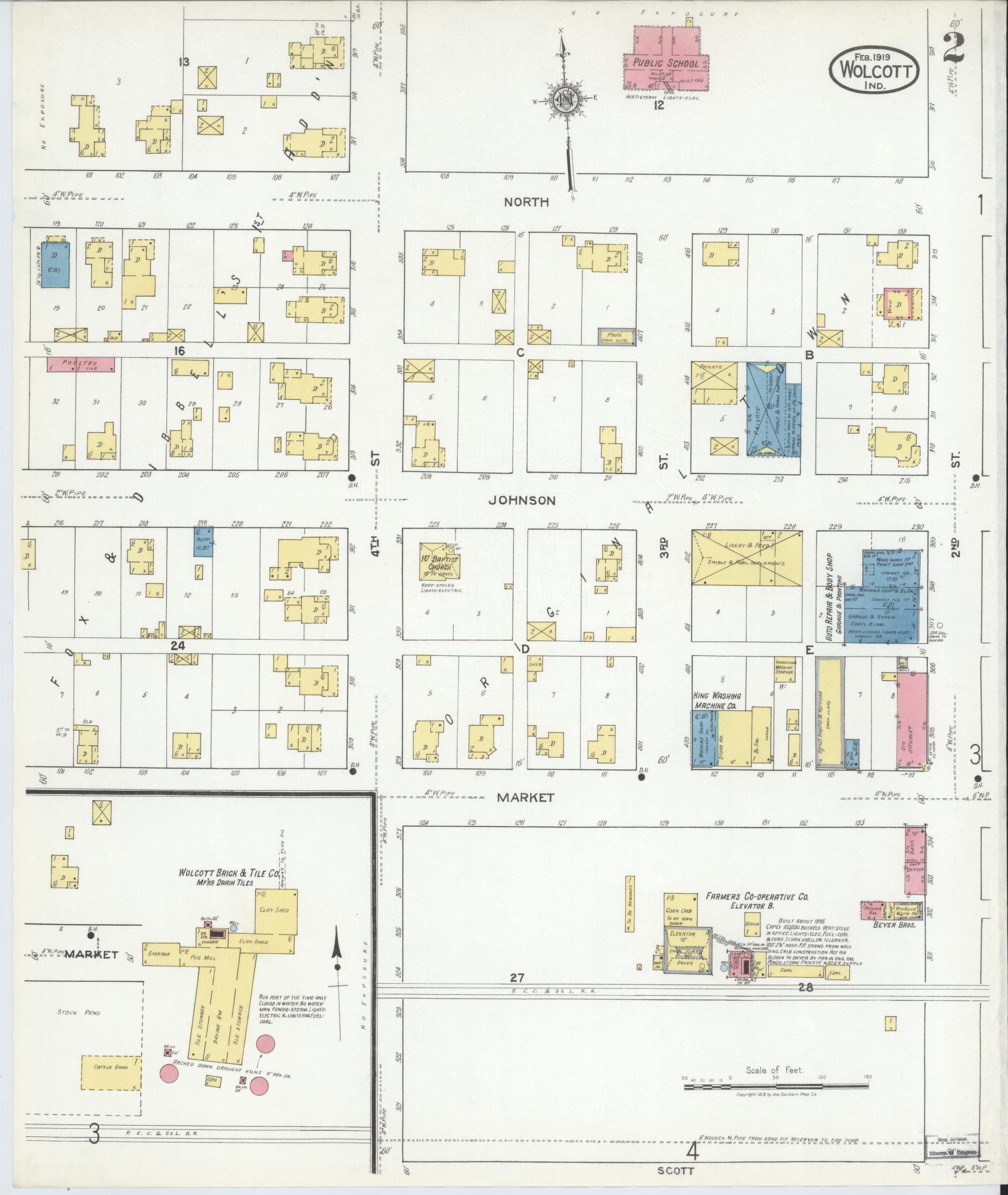 Sanborn Fire Insurance Map from Wolcott, White County, Indiana (1919), Sheet #0002 - Historic Sanborn Fire Insurance Map Print, vintage old map wall art, antique decor, genealogy gift, Indiana Indiana map