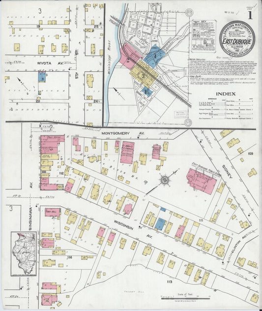 Sanborn Fire Insurance Map from East Dubuque, Jo Daviess County, Illinois (1921), Sheet #0001 - Historic Sanborn Fire Insurance Map Print, vintage old map wall art, antique decor, genealogy gift, Illinois Illinois map