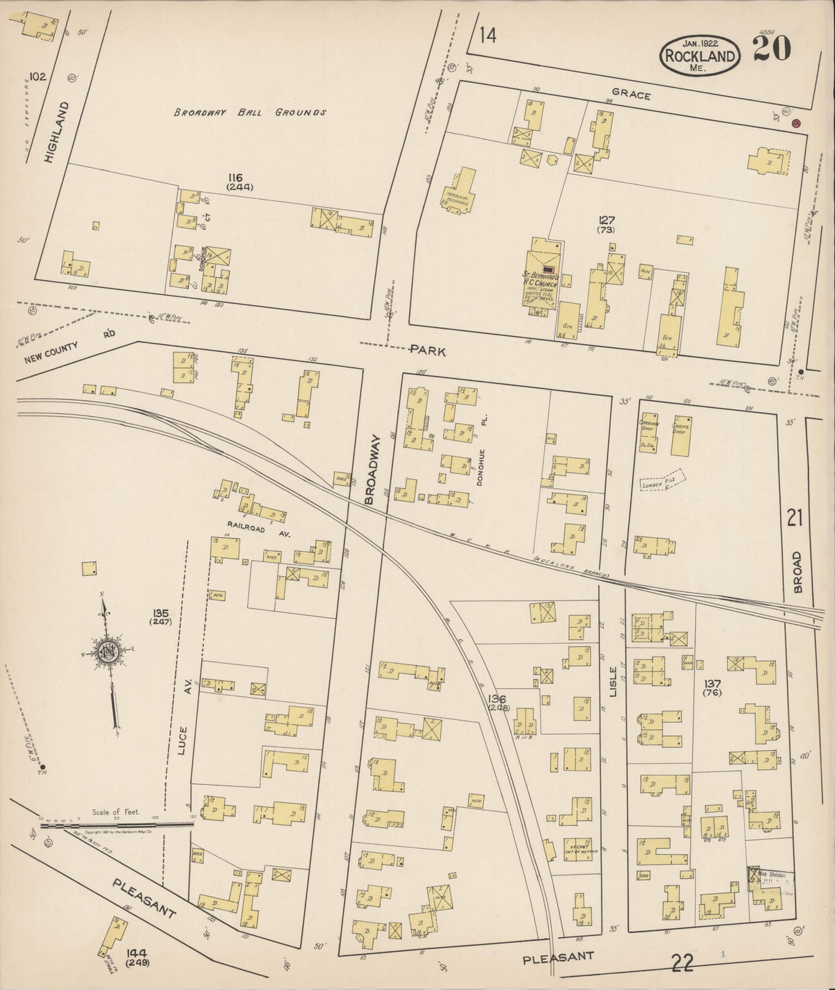 Sanborn Fire Insurance Map from Rockland, Knox County, Maine (1922), Sheet #0020 - Complete Map Set gallery image, historic Sanborn map, vintage wall art, Maine Maine