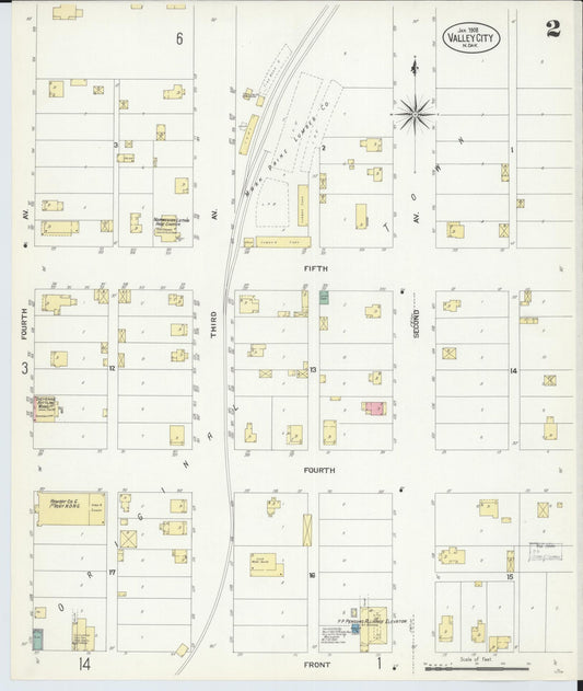 Sanborn Fire Insurance Map from Valley City, Barnes County, North Dakota (1908), Sheet #0002 - Historic Sanborn Fire Insurance Map Print, vintage old map wall art, antique decor, genealogy gift, North Dakota North Dakota map