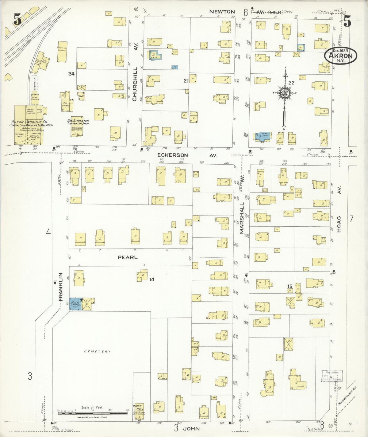 Sanborn Fire Insurance Map from Akron, Erie County, New York (1923), Sheet #0005 - Complete Map Set gallery image, historic Sanborn map, vintage wall art, New York New York