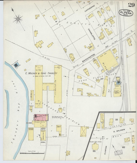 Sanborn Fire Insurance Map from Alpena, Alpena County, Michigan (1895), Sheet #0029 - Historic Sanborn Fire Insurance Map Print, vintage old map wall art, antique decor, genealogy gift, Michigan Michigan map