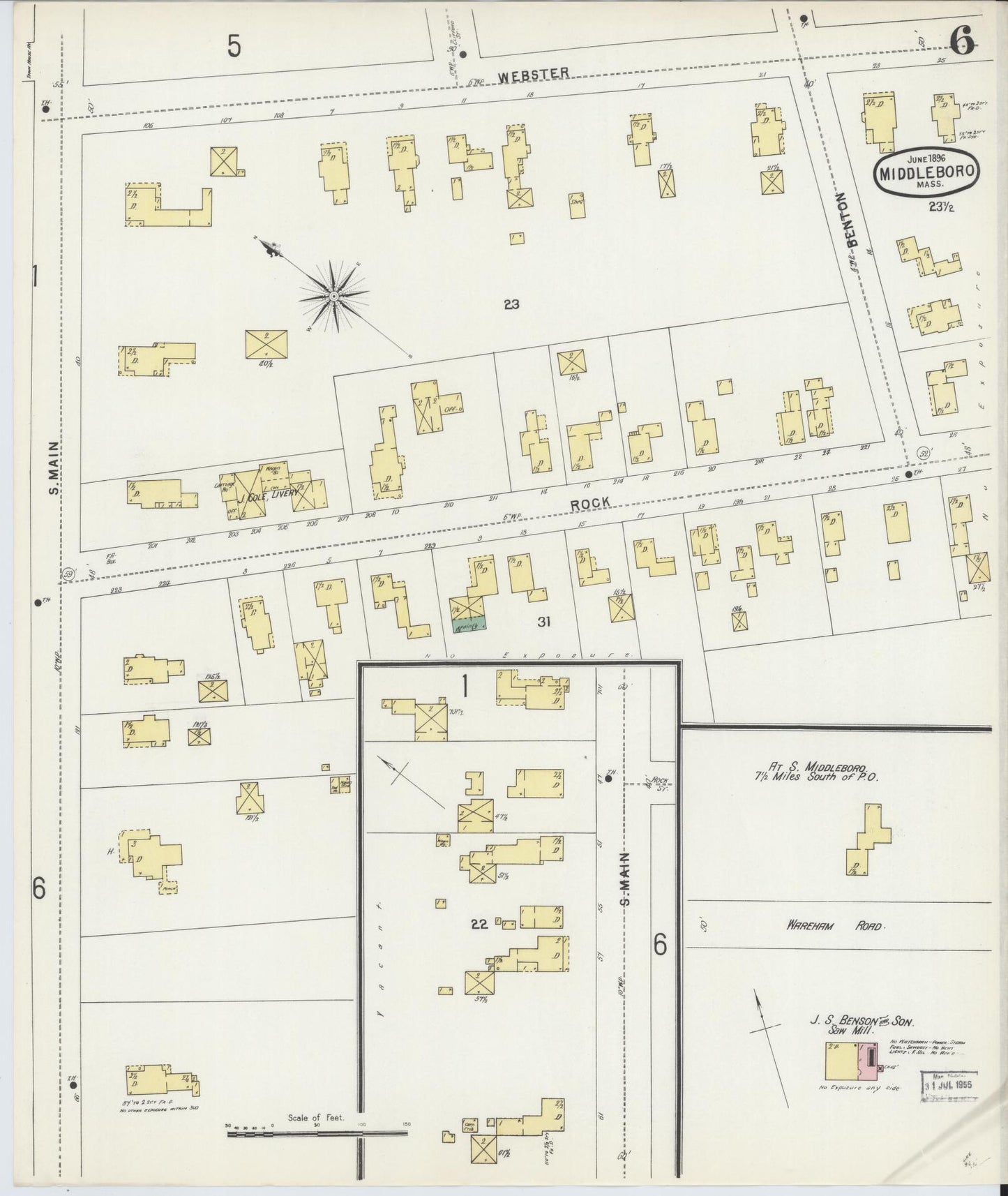 Sanborn Fire Insurance Map from Middleboro, Plymouth County, Massachusetts (1896), Sheet #0006 - Complete Map Set gallery image, historic Sanborn map, vintage wall art, Massachusetts Massachusetts
