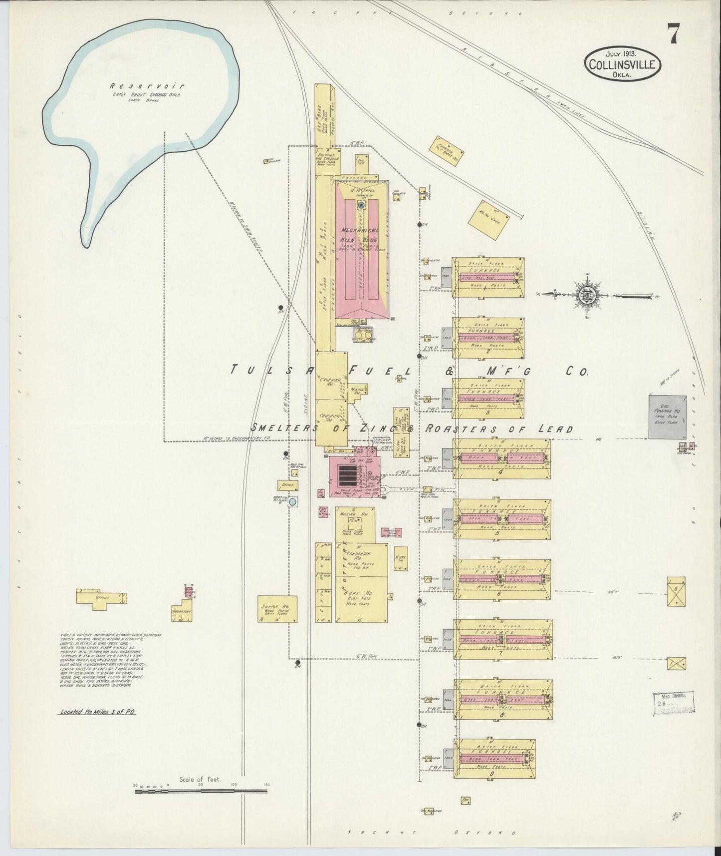Sanborn Fire Insurance Map from Collinsville, Tulsa County, Oklahoma (1913), Sheet #0007 - Historic Sanborn Fire Insurance Map Print, vintage old map wall art, antique decor, genealogy gift, Oklahoma Oklahoma map