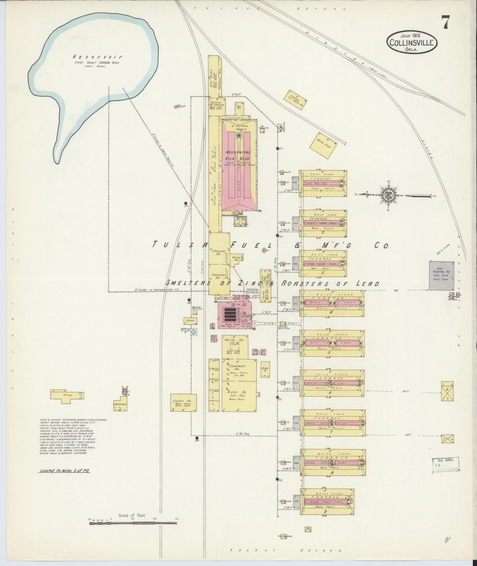 Sanborn Fire Insurance Map from Collinsville, Tulsa County, Oklahoma (1913), Sheet #0007 - Historic Sanborn Fire Insurance Map Print, vintage old map wall art, antique decor, genealogy gift, Oklahoma Oklahoma map