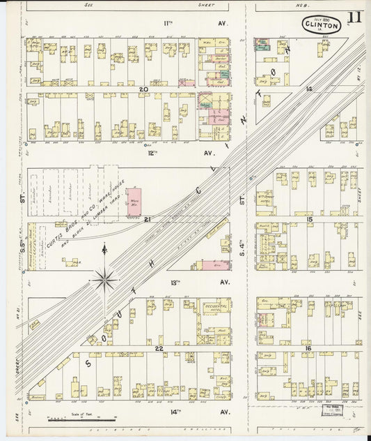 Sanborn Fire Insurance Map from Clinton, Clinton County, Iowa (1890), Sheet #0011 - Historic Sanborn Fire Insurance Map Print, vintage old map wall art